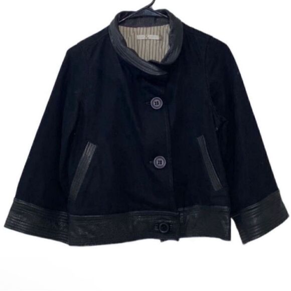 Mike & Chris Black Cotton Leather Trim Crop Jacket/
Coat(Size Small) - Picture 1 of 6